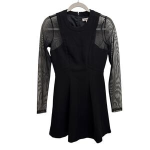 BCBGeneration LBD Black Long Sleeve Sheer Minimalist Occasion Swing Dress Size 2